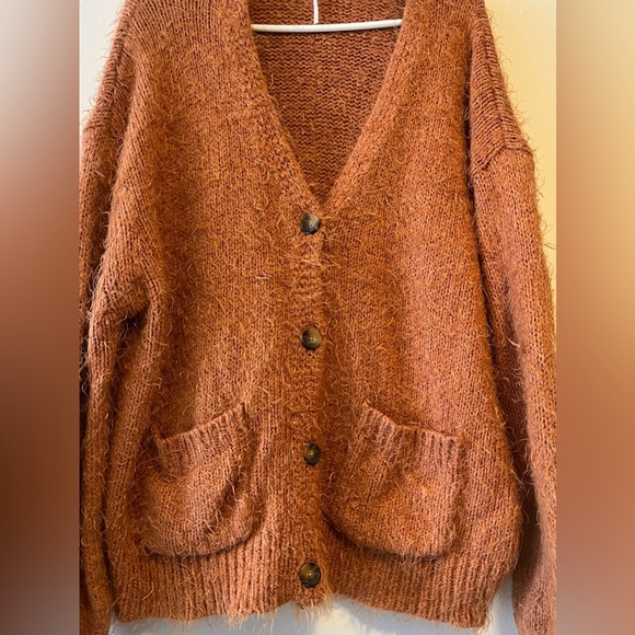 Free People Nevermind Cardigan Size Medium Orange Button Down Cotton Blend - Picture 7 of 15